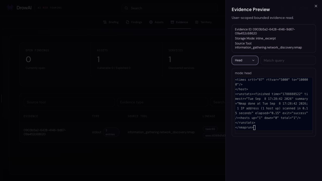 Annotated DrowAI Evidence workspace