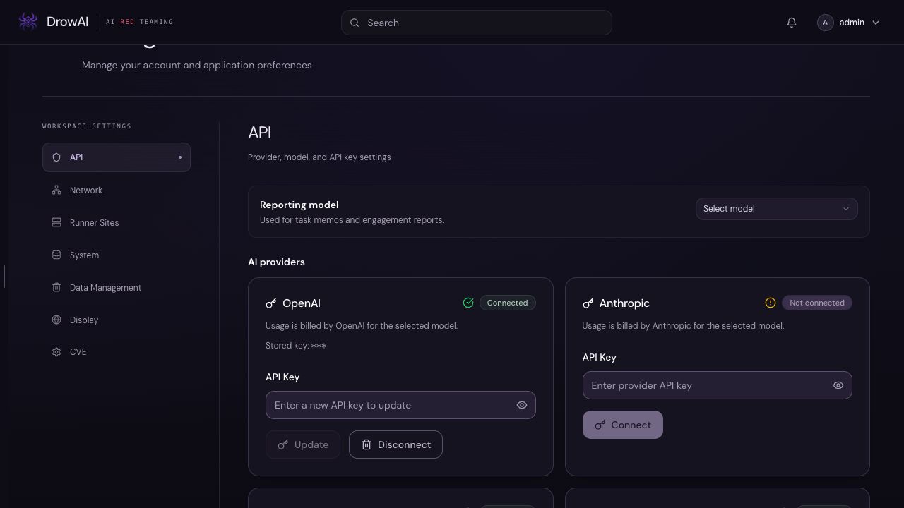 Annotated DrowAI Settings API subtab