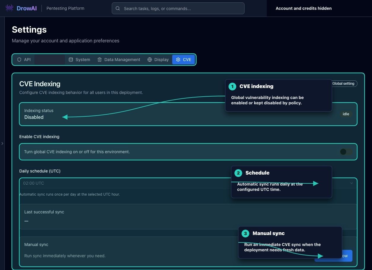 Annotated DrowAI Settings CVE subtab