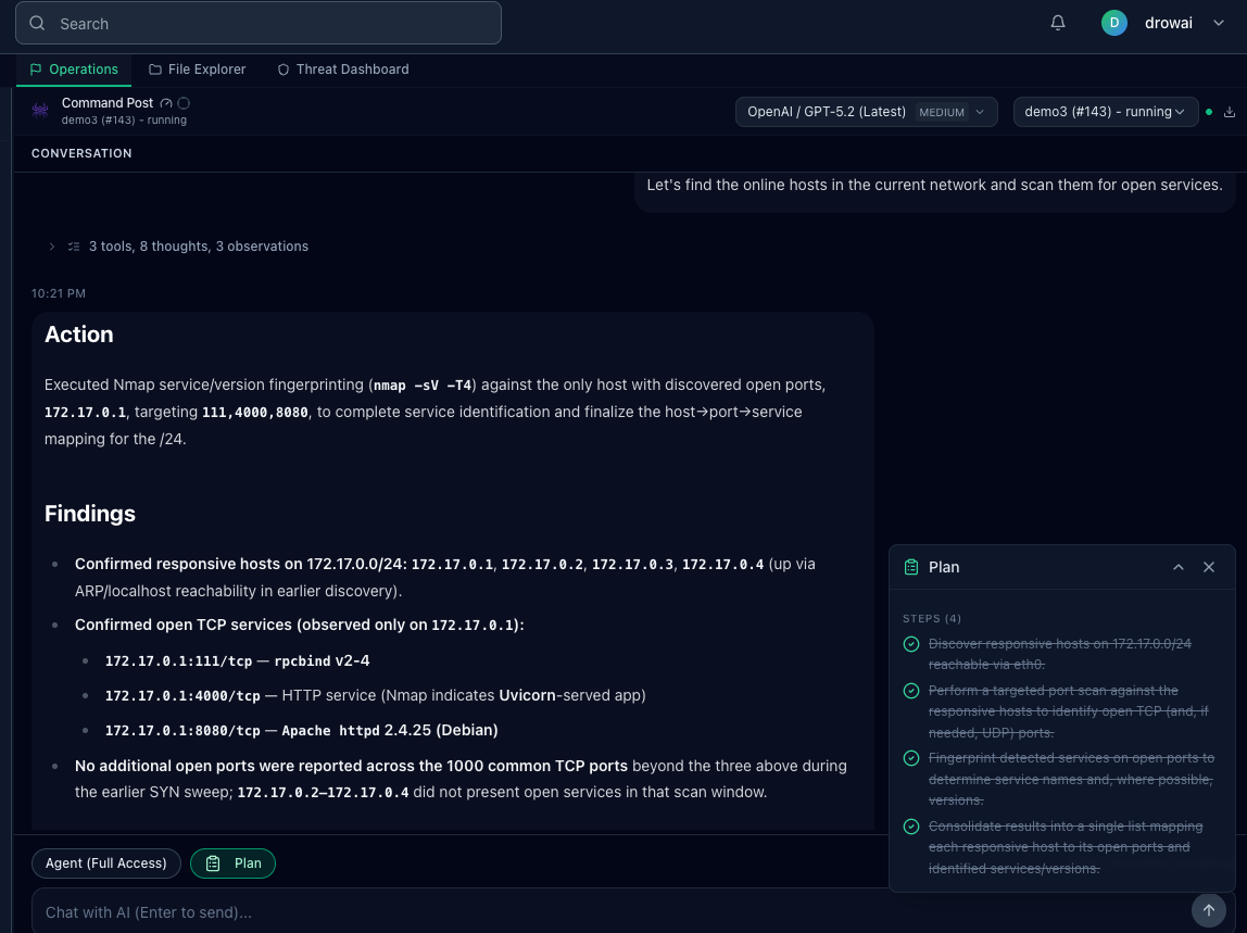 DrowAI agent response after executing its task